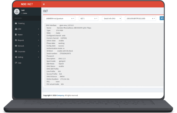 Network Operation Center — product interface